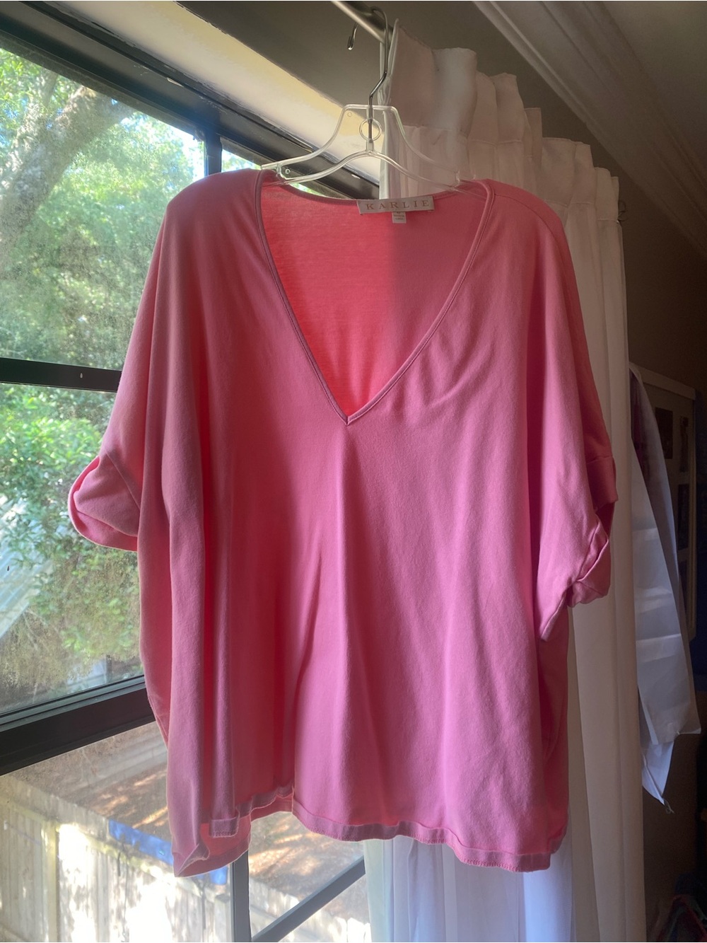 Karlie Bright Pink V-Neck Relaxed Top